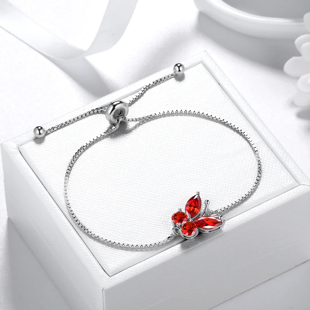 Juego De Joyería Con Piedra De Nacimiento De Enero Rojo Butterfly Collar/Aretes/Anillo/Pulsera Fina De Granate Plata Esterlina Regalos Para Mujeres Navidad Cumpleaños Día De La Madre