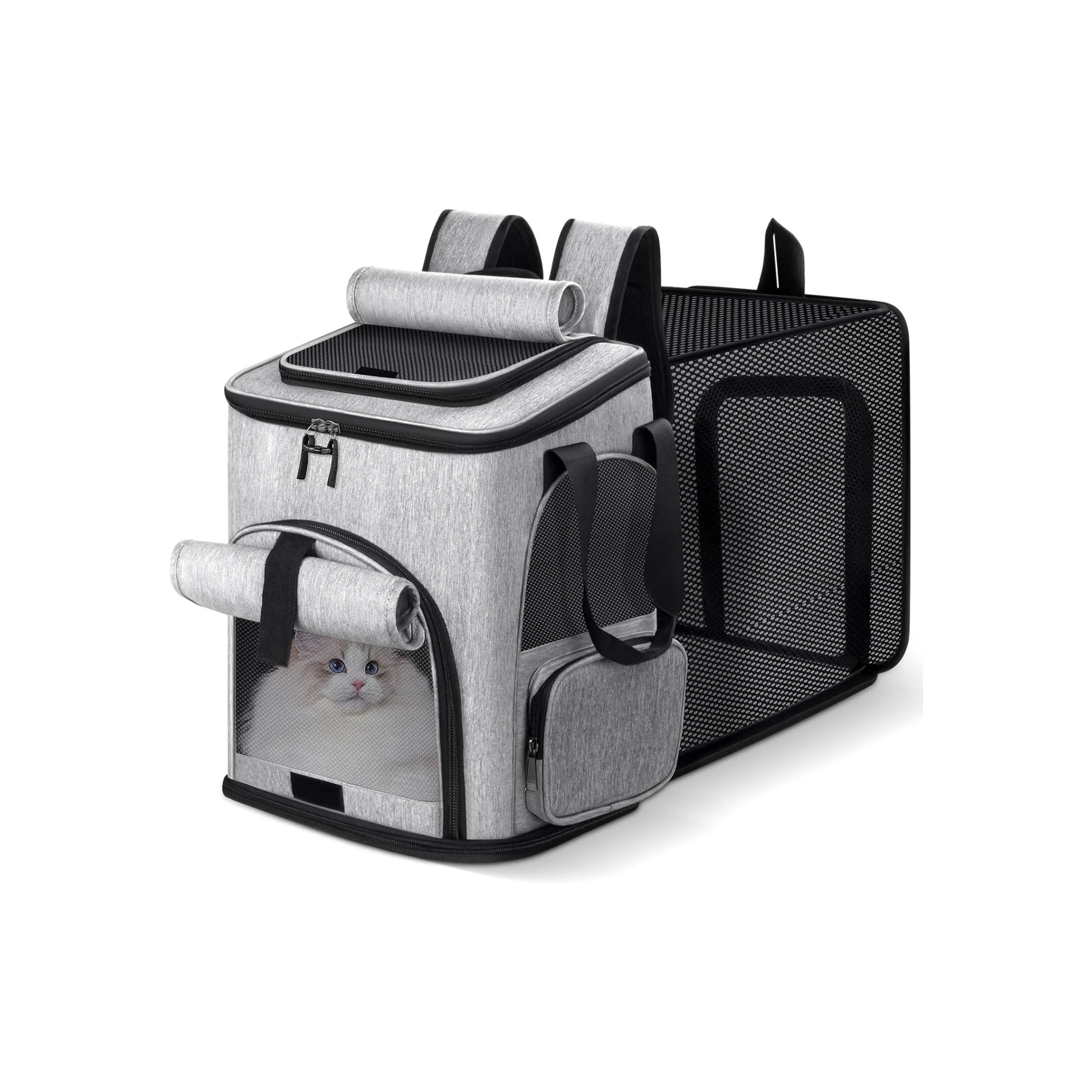 Cat Backpack Carrier, Breathable Expandable Cat Backpack Large Space Cat Carrier Backpack for Kitty Small Dog, Foldable Airline Approved Dog Backpack, Cat Travel Bag up to 20 Lbs