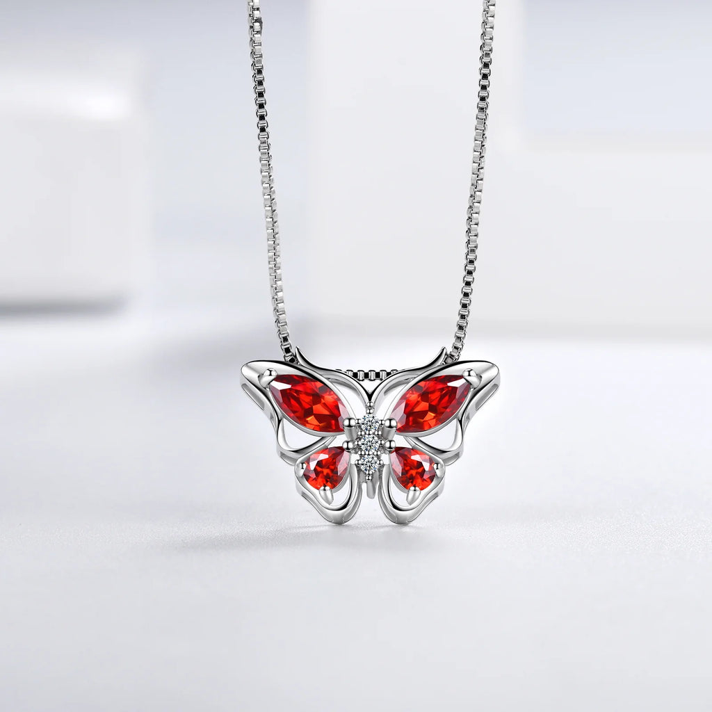 Juego De Joyería Con Piedra De Nacimiento De Enero Rojo Butterfly Collar/Aretes/Anillo/Pulsera Fina De Granate Plata Esterlina Regalos Para Mujeres Navidad Cumpleaños Día De La Madre