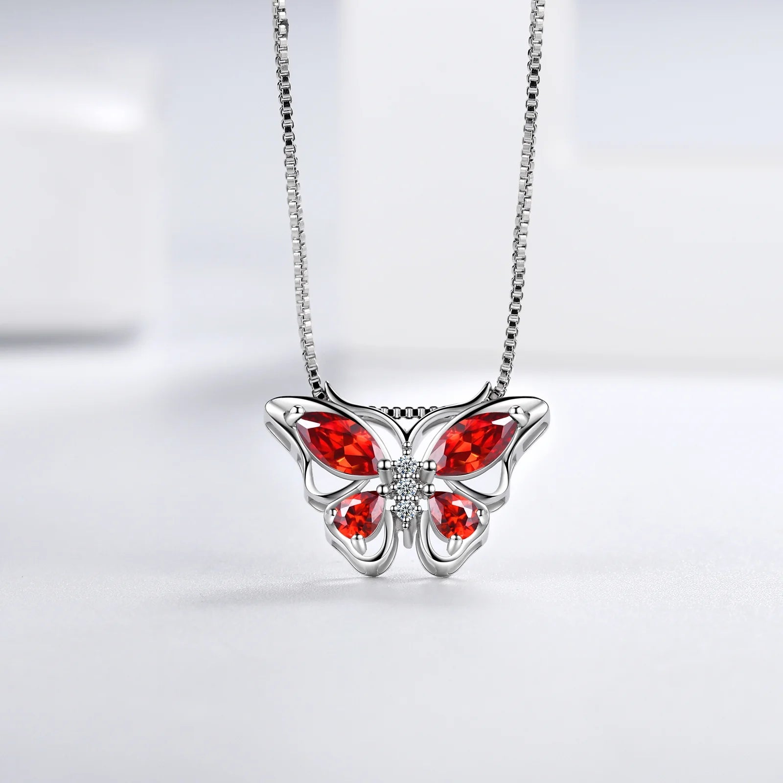 Juego De Joyería Con Piedra De Nacimiento De Enero Rojo Butterfly Collar/Aretes/Anillo/Pulsera Fina De Granate Plata Esterlina Regalos Para Mujeres Navidad Cumpleaños Día De La Madre