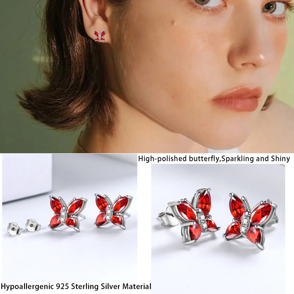 Juego De Joyería Con Piedra De Nacimiento De Enero Rojo Butterfly Collar/Aretes/Anillo/Pulsera Fina De Granate Plata Esterlina Regalos Para Mujeres Navidad Cumpleaños Día De La Madre