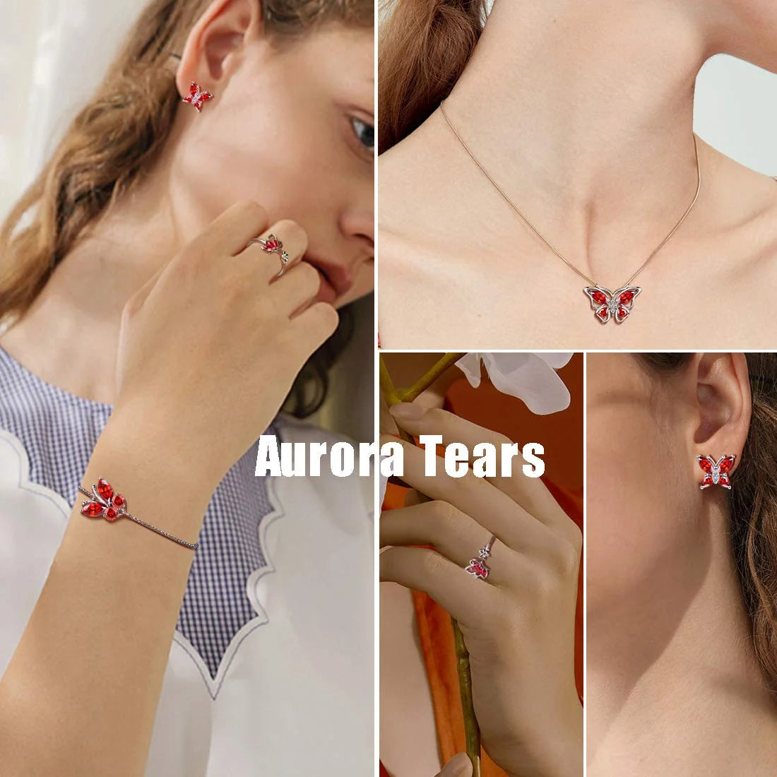 Juego De Joyería Con Piedra De Nacimiento De Enero Rojo Butterfly Collar/Aretes/Anillo/Pulsera Fina De Granate Plata Esterlina Regalos Para Mujeres Navidad Cumpleaños Día De La Madre