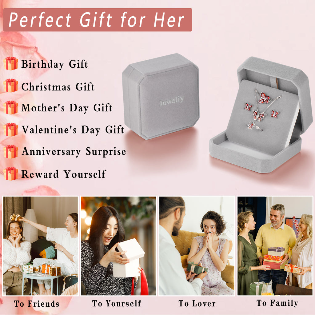 Juego De Joyería Con Piedra De Nacimiento De Enero Rojo Butterfly Collar/Aretes/Anillo/Pulsera Fina De Granate Plata Esterlina Regalos Para Mujeres Navidad Cumpleaños Día De La Madre